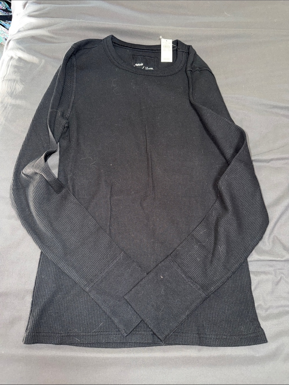 Aerie Black Waffle long sleeve top, NWT Size Large